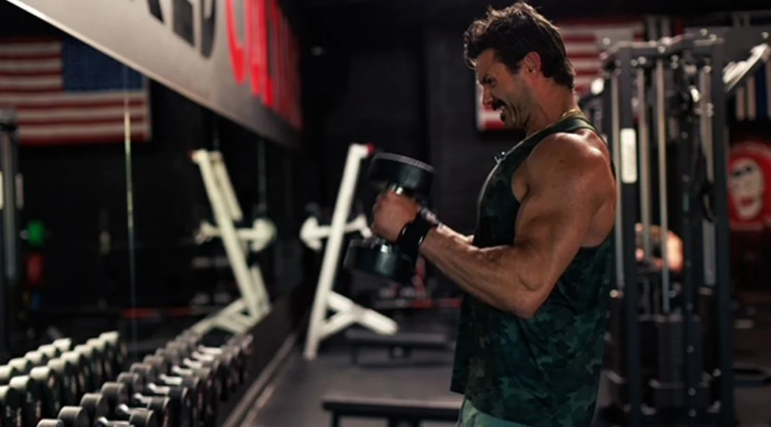 Firefighter Matt Gehlbech working out