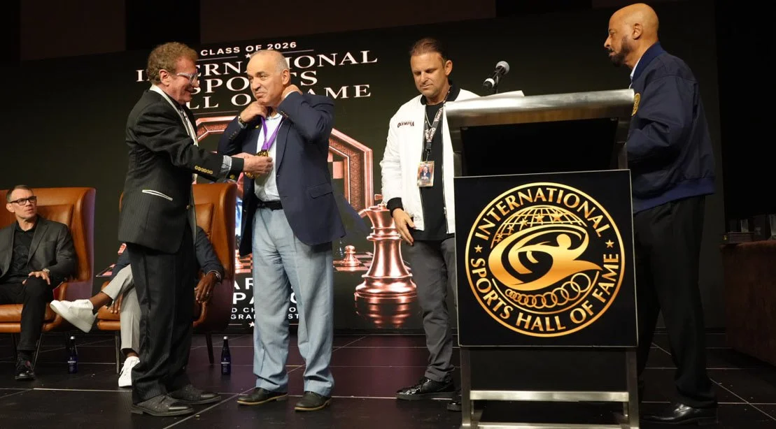 International Sports Hall of Fame Inductee Garry Kasparov receiving his medal