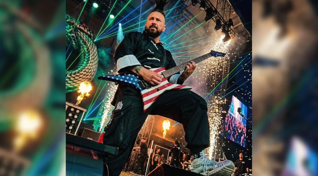 Zoltán Báthory of Five Finger Death Punch jamming on stage