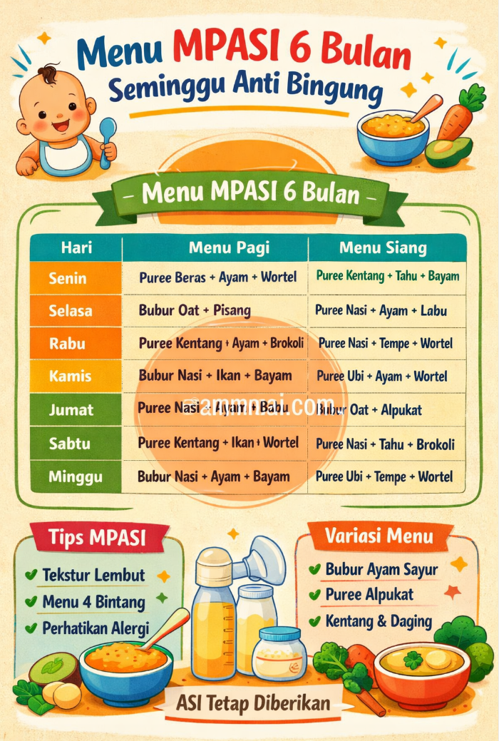 menu mpasi 6 bulan seminggu